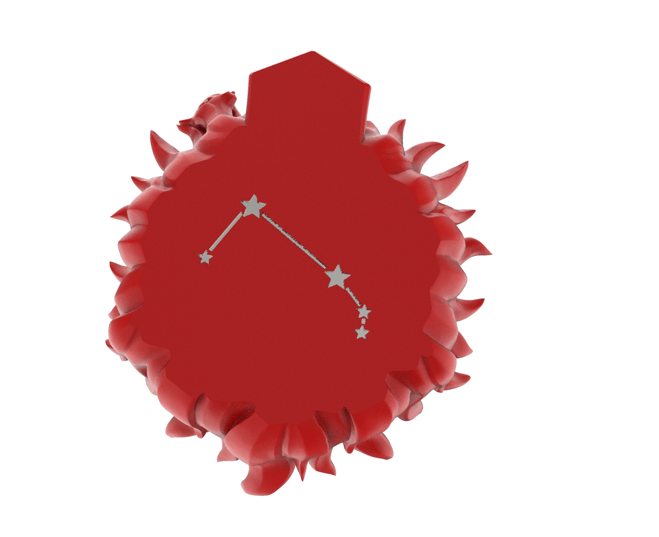 Red decorative item with star design on a white background