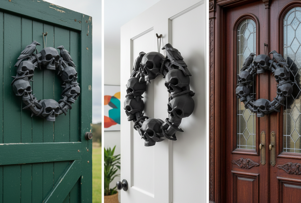 Halloween Gothic Skull Wreath, 3D model DIGITAL FILE