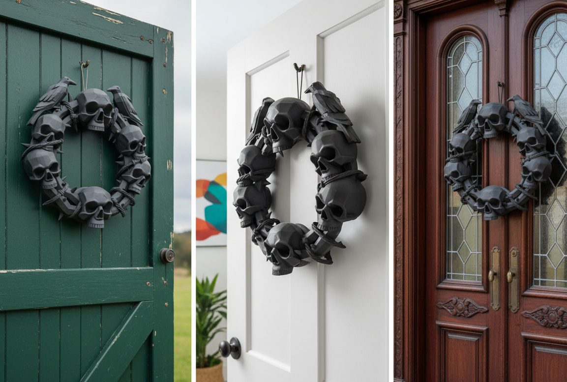 Halloween Gothic Skull Wreath, 3D model DIGITAL FILE