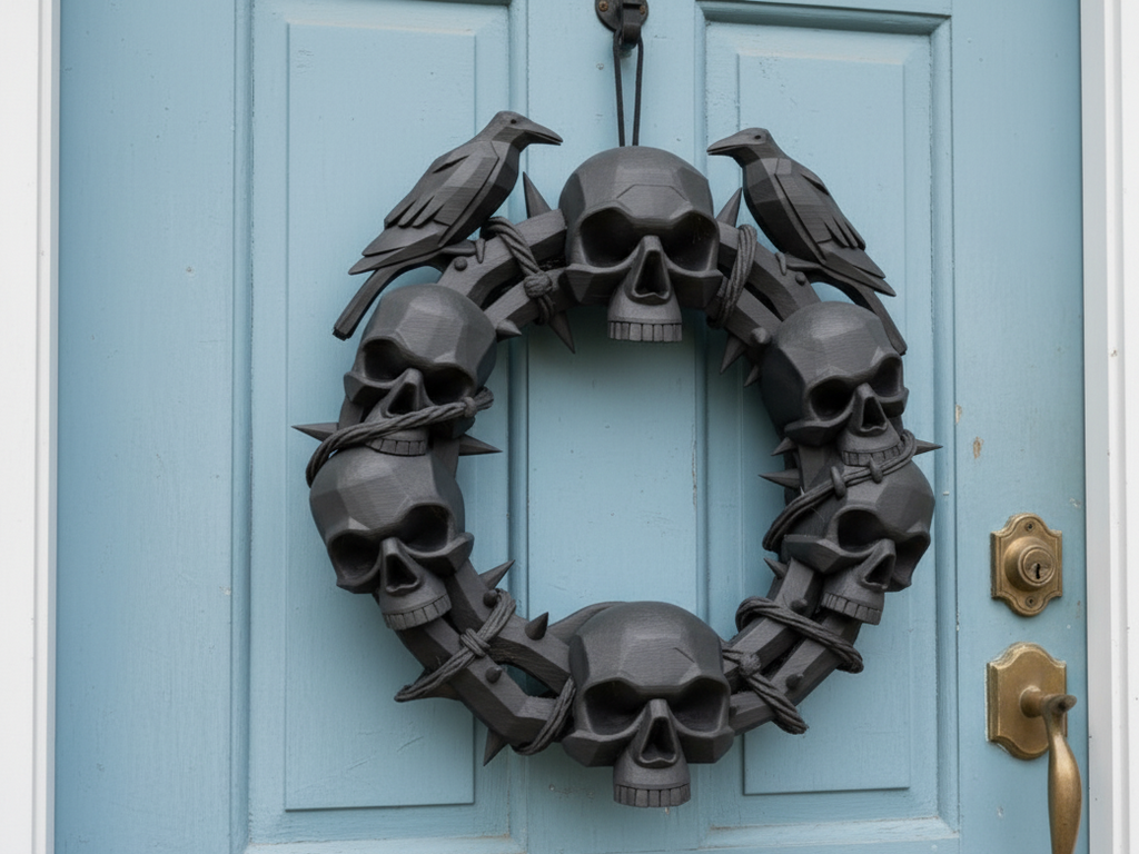 Halloween Gothic Skull Wreath, 3D model DIGITAL FILE