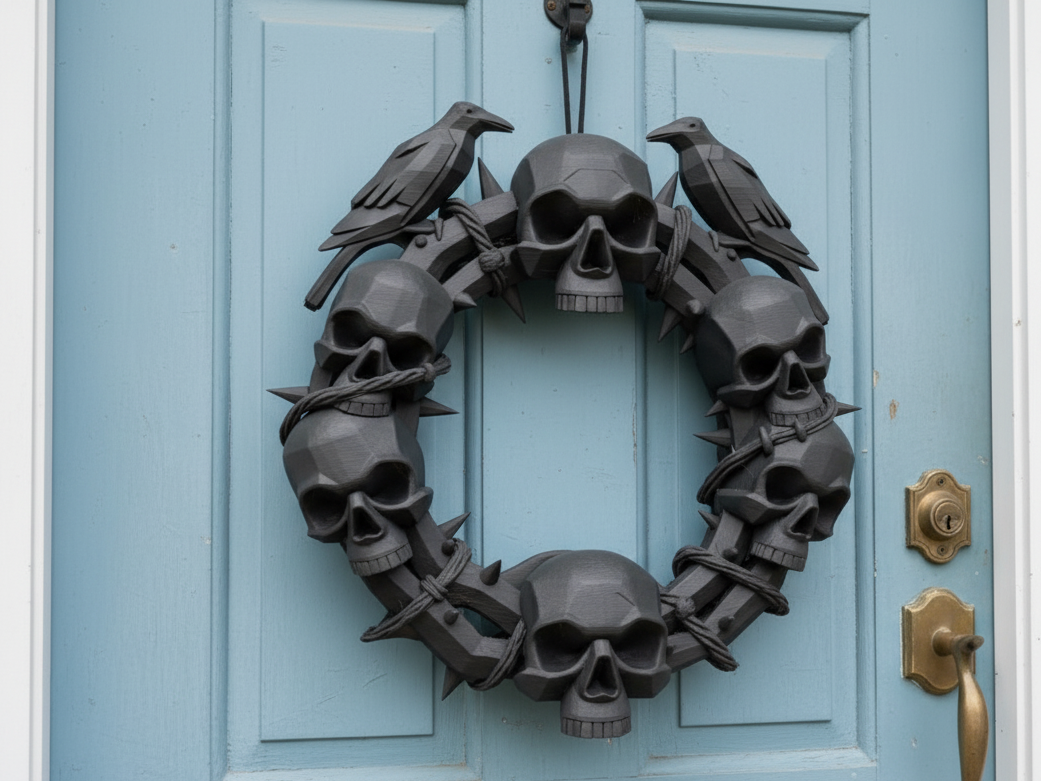 Halloween Gothic Skull Wreath, 3D model DIGITAL FILE