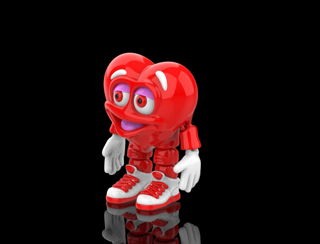 Red robot toy with a heart-shaped head